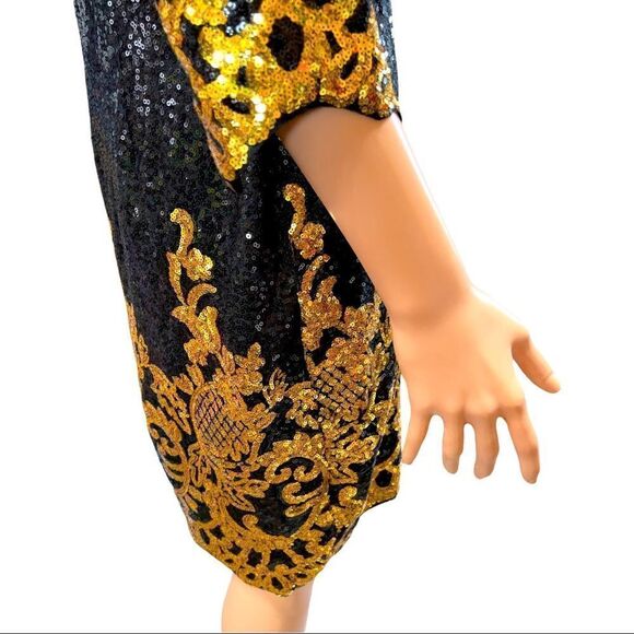 Black & Gold Sequin Formal Dress LARGE - Picture 7 of 16